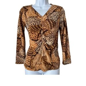 Vintage Y2K Animal Print Ruched Patchwork Sequin Top Emma Brown Medium Old Money